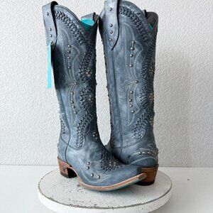 Lane COSSETTE Cowboy Boots Washed Denim Western Cowgirl Tall Snip Toe Womens 7
